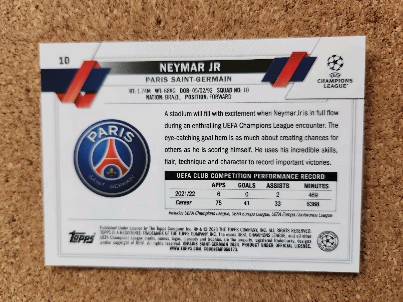 2022-23 Topps Chrome UEFA Club Competitions - Neymar Jr #10 view 2
