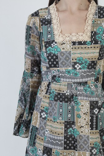 Vtg 70s Patchwork Dress Kimono Angel Sleeves Boho Wedding Prairie Cottage Maxi, $77.9 - Photo 7