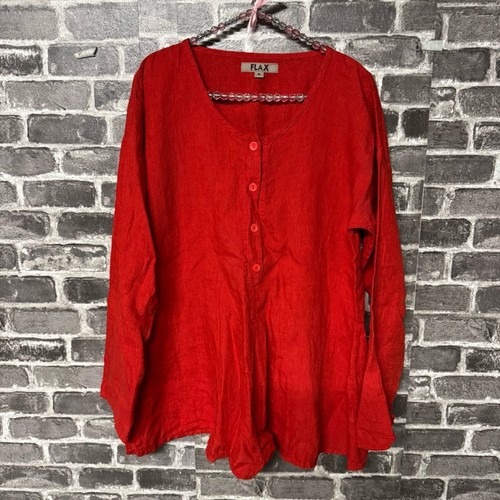 Flax popover blouse red 100% linen oversized SIZE SMALL S