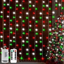 echosari luces cortina navidad 9x9ft 300 LED baterÃ­a mando remoto temporizad...