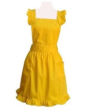 Cute Lovely Cotton Retro Kitchen Cooking Aprons for Women Girls Vintage Yellow