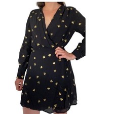 And Other Stories Black Gold Bee Print Wrap Mini Dress size 6