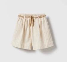 NEW Zara girls beige stripe pleated Linen Blend Texture shorts size 13 14 years