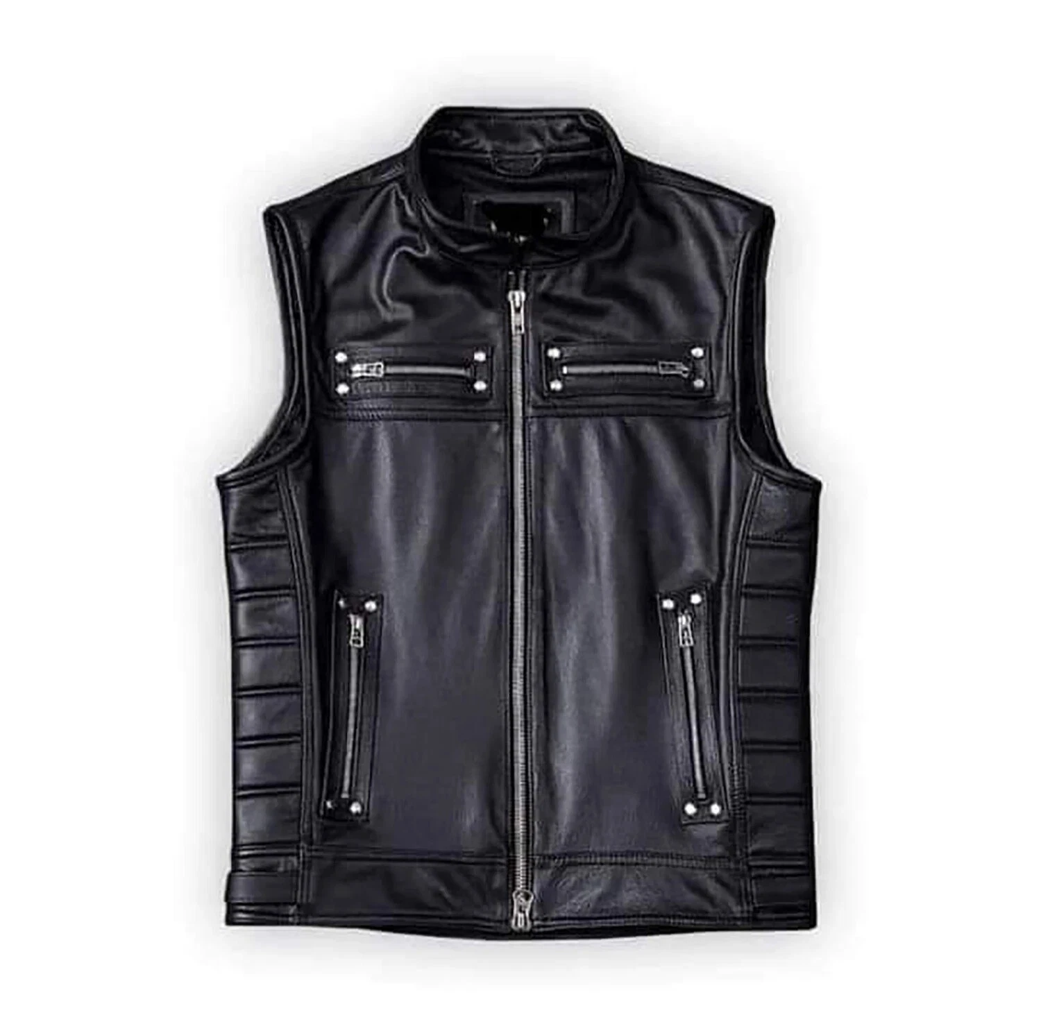 Men's Genuine Leather Biker Club Vest With Quilted / Padded Panels Biker Vest