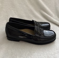 Bass Weejuns Black Patent Leather Penny Loafer Shoes Welted Soles Women's 7M