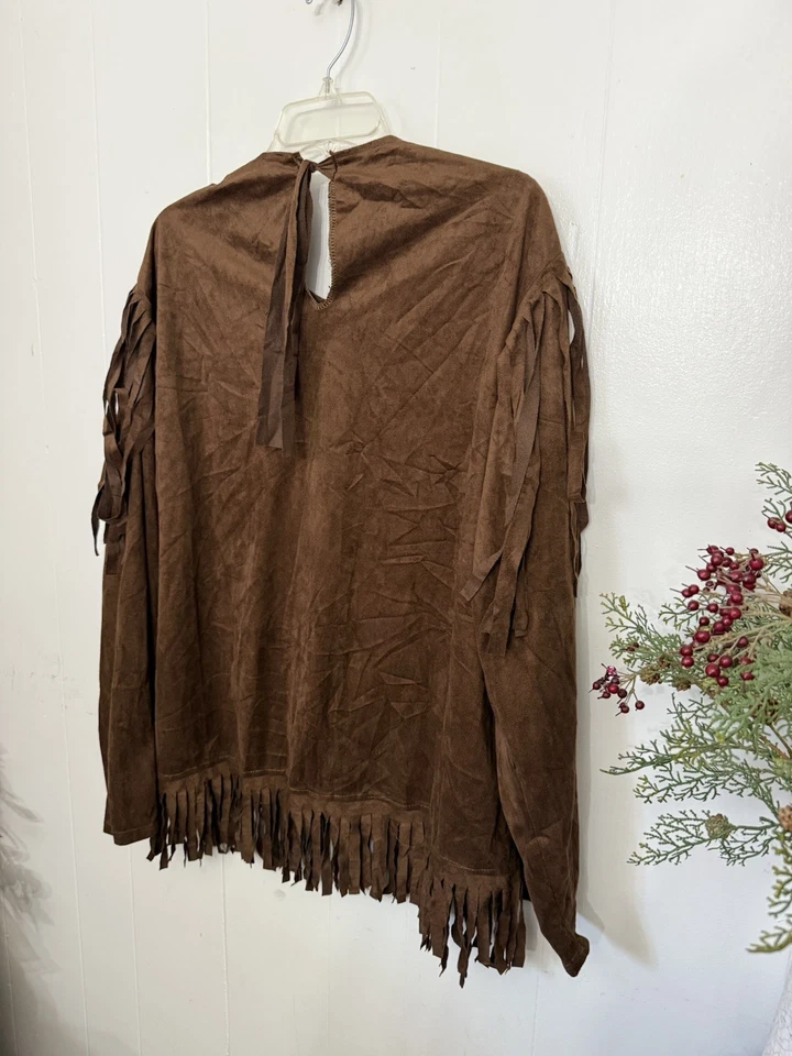 Forum Novedades Marrón Flecos Manga Larga Top Disfraz Imitación Gamuza S M L XL Foto 4 de 4