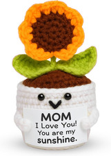 Gifts for Mom   Cute Handmade Crochet Sunflower Pot with Message Card - Christma