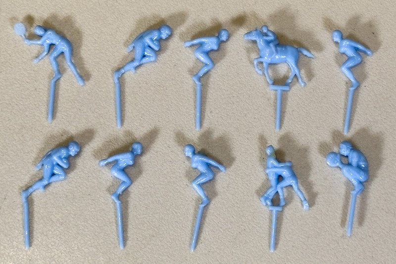 Vintage Blue Sports Cake Toppers – Set of 10 Cupcake Picks – Mid Century Plastic