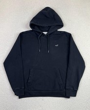 Hollister Hoodie Mens XS Black Fleece Kangaroo Pocket Pullover Logo Sweatshirt