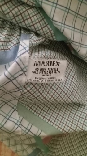 Vintage Martex Set Full Flat Fitted 2 Pillowcases Pastel Vintage 80s Plaid Grid - Picture 9 of 12