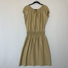 Vintage Talbots Dress Womens Small Gold Fit Flare Y2K Puffy Short Sleeve Pockets