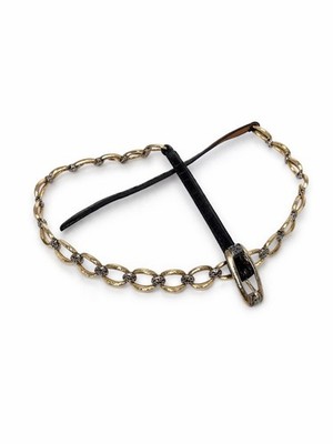 Vintage 90's Brighton Chain Link Leather Belt Gold Black Croc Embossed Size 38