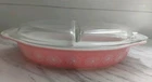 Vintage Pyrex Pink Daisy Oval Divided Casserole Dish With Lid