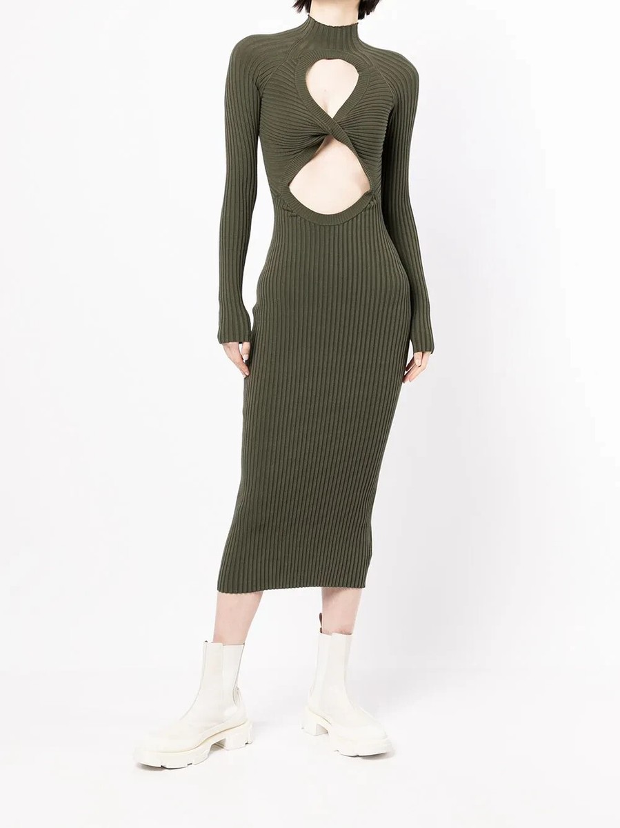 Dion Lee L118106 Womens Dark Moss Knit Crepe Figure Reversible