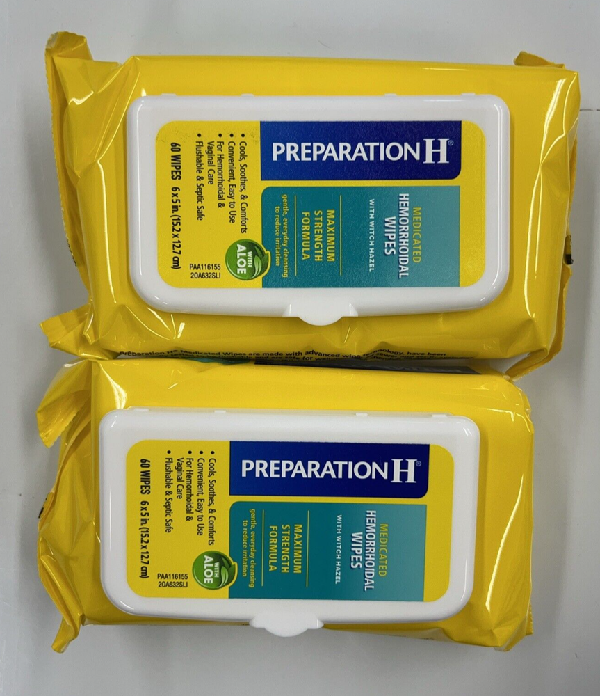 Preparation H Medicated Hemorrhoidal 60 Wipes 2 Pack