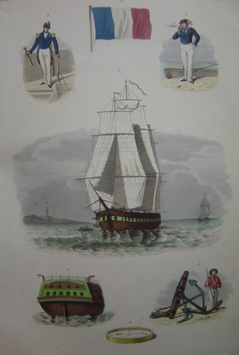 Gravure marine Bateau Navire Guerre Poupe Ancre Capitaine Marin - Photo 1/1