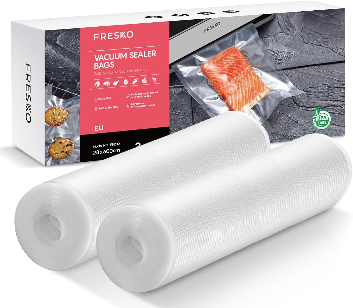 2 rouleaux de sac sous vide alimentaire 28x600 cm pour conservation au frais