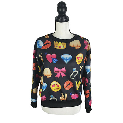 Tmani Crewneck  Juniors Top  Multi-Color Emoji  Size Medium  Long Sleeve