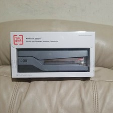 New TRU RED Premium Desktop Stapler 30-Sheet Capacity Gray/Red TR58077