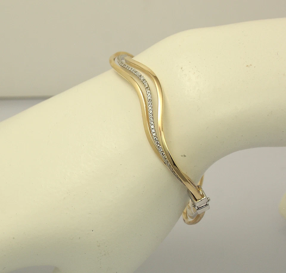 UNIKAT Armreif in 14 kt 14k 585 er Gelb Weiß Gold mit Zirkonia Armband Armspange