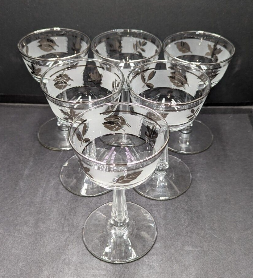 Set of 6 Vintage Libbey Silver Foliage Frosted 5