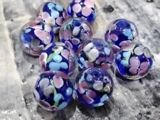 Handmade Lampwork Glass, Inner Flower, Blue, 12mm,  10 Pce,Free Post, OZ SELLER