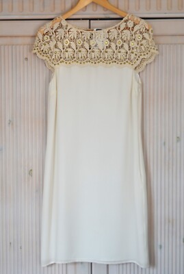 NEU UND SEHR ELEGANT:  CREMEFARBENES SEIDENKLEID v. HALLHUBER Gr. 34