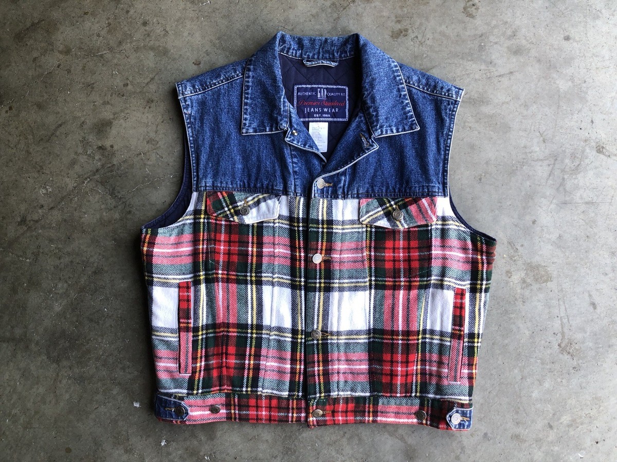 Vintage GAP Denim Flannel Vest sz Medium 90s Grunge