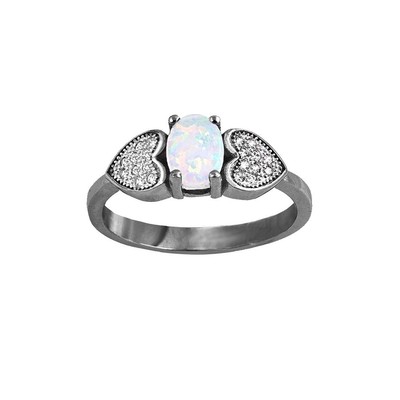 Solitario Anillo De Corazón creado ópalo plata esterlina 925 elige color