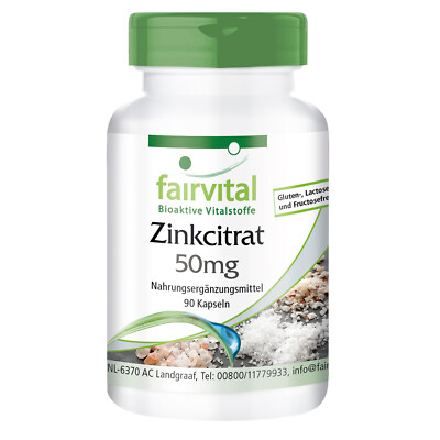 Zinkcitrat mit 50mg Zink - 90 Kapseln - prima bioverfügbar - VEGAN | fairvital