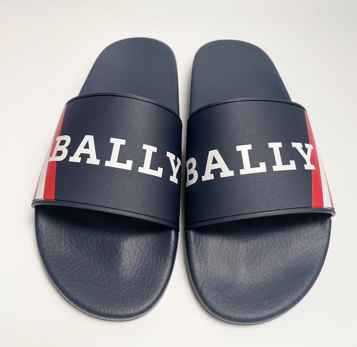 BALLY SIMON Navy Blue RUBBER LOGO SANDALS SLIDES SHOES