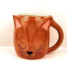 Boston Warehouse Cat Mug Brown Pink Ears 18-27 oz Capacity Hand Painted Vintage