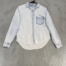 Rails Chambray Shirt Womens XS Button Up Lyocell Linen Light Wash Raw Hem Ingrid