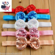Baby Girls Sequin Bow Elastic Headbands Boutique Sparkly Sequined Bow Head Wear