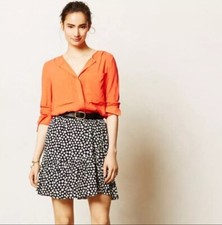 Anthropologie Maeve Paulista Buttons Ruffle Polka Dot Elastic Waist Skirt Small