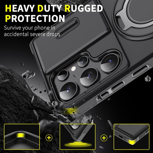 For Samsung Galaxy S25 S24 Ultra S23+ S22 Magnetic Ring Holder Slide Camera Case - Photo 9 sur 20