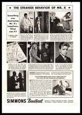 1938 Simmons Beautyrest Mattress "The Strange Behaviour Of Mr, X" Sleep Print Ad
