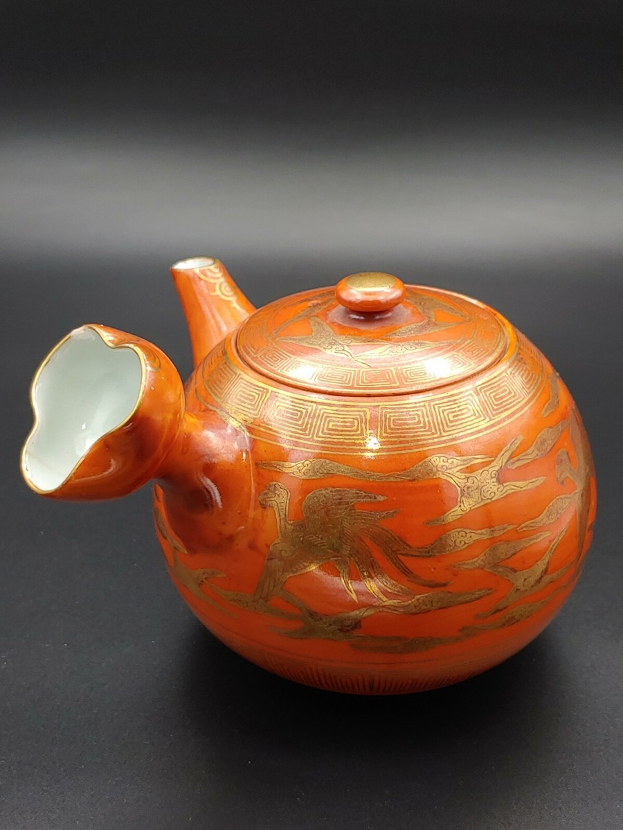 九谷焼 珊瑚紅釉 茶壺 直須 茶碗 九谷焼 珊瑚紅釉 茶壺 直須 茶碗