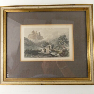 J.Saunders Ruinen zu Schonberg Altkolorierter Stahlstich 26x31 cm PG-78