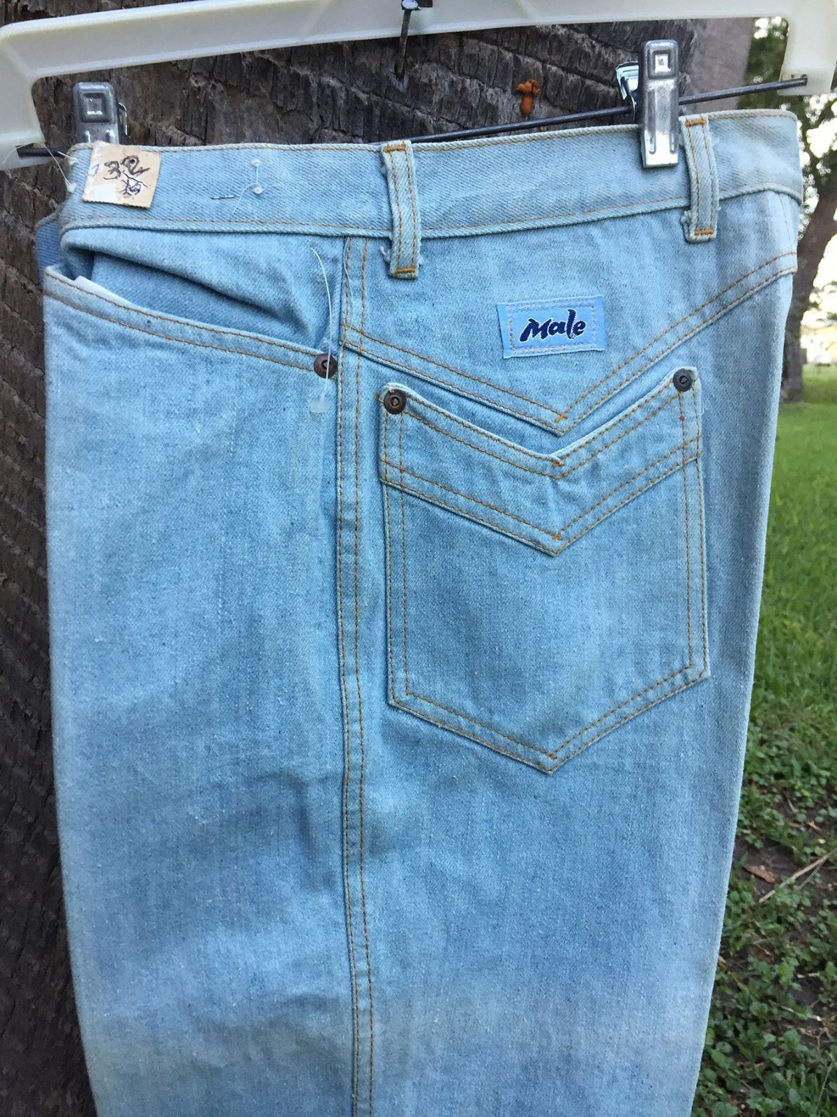 Male Bleach Blue 70s Vintage Boot Cut Cotton Jeans Gem