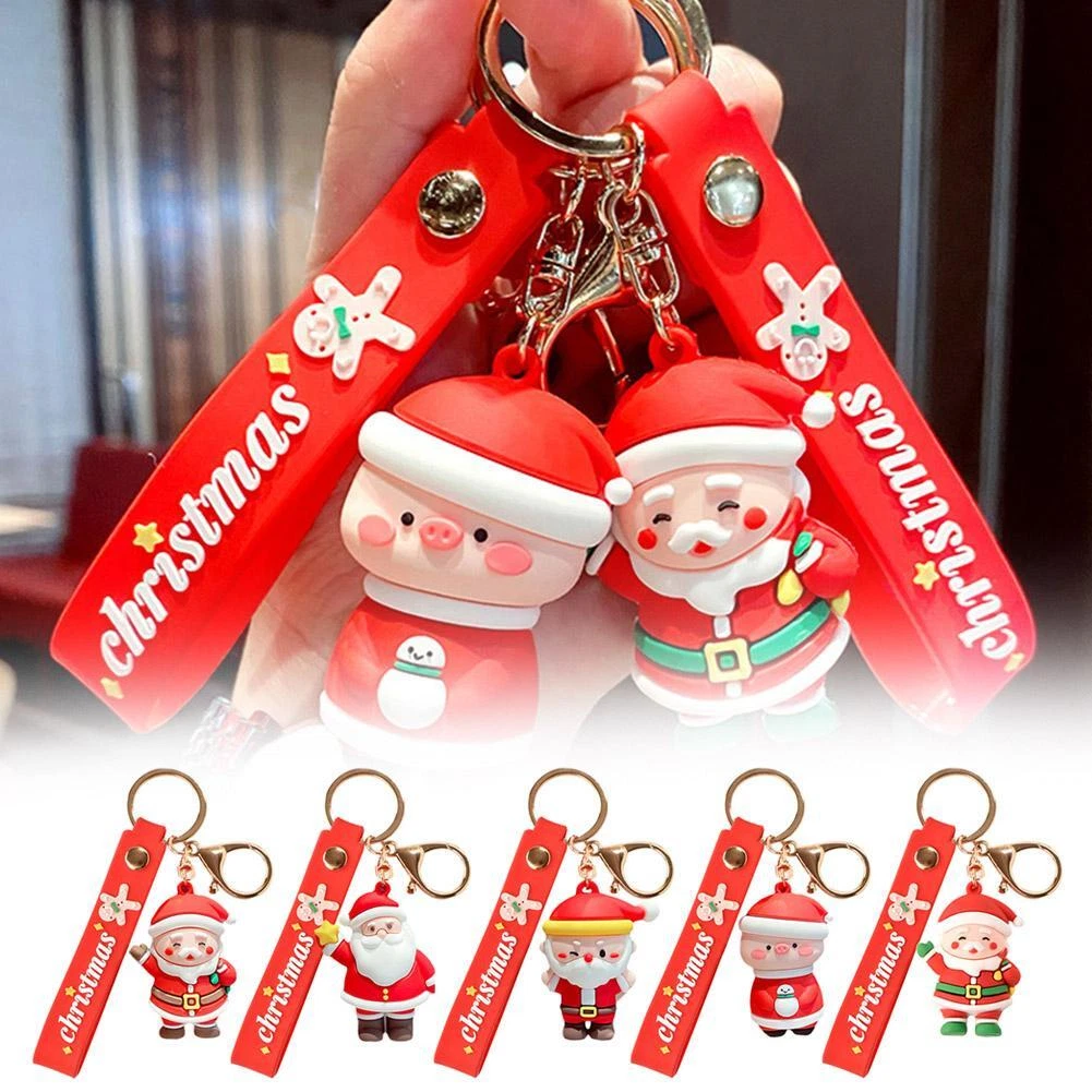 Christmas Cartoon KeyRing 3D Doll Santa Claus Keychain Ornament