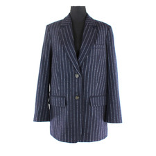 Everlane Navy Pinestripe Wool Blend Single Breasted Blazer 2 Oversized Jacket