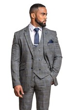 Men's Grey Tweed Windowpane Check Slim Fit Suit  Clearance Sale Was £229.97
