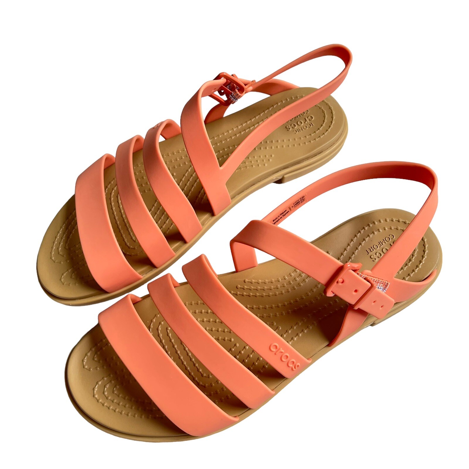 Crocs Sandals Women's Size 7 Tulum iconic comfort Coral Orange | eBay