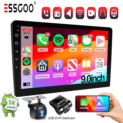 Android 14 Head Unit 4+64G 2DIN Car Stereo Radio 9-Inch GPS Navigation DVR+AHD