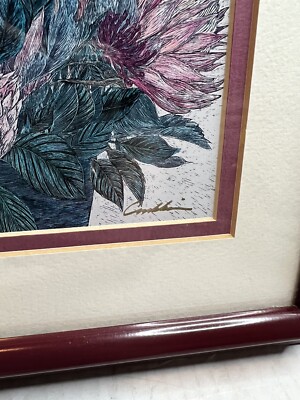 Cindy Conklin Signed Scratchwork Lithograph Framed Hawaii Flowers