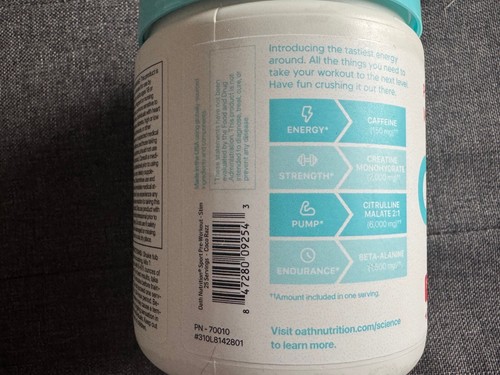 Oath Nutrition Pre-Workout Powder, Coco-Razz Flavor, Gluten & Dairy Free - Picture 4 of 6