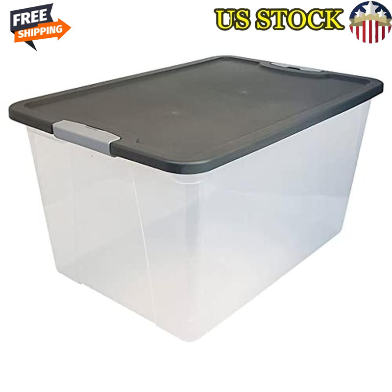 Stackable 64qt Plastic Storage Bins Set of 2 with Locking Lids-image
