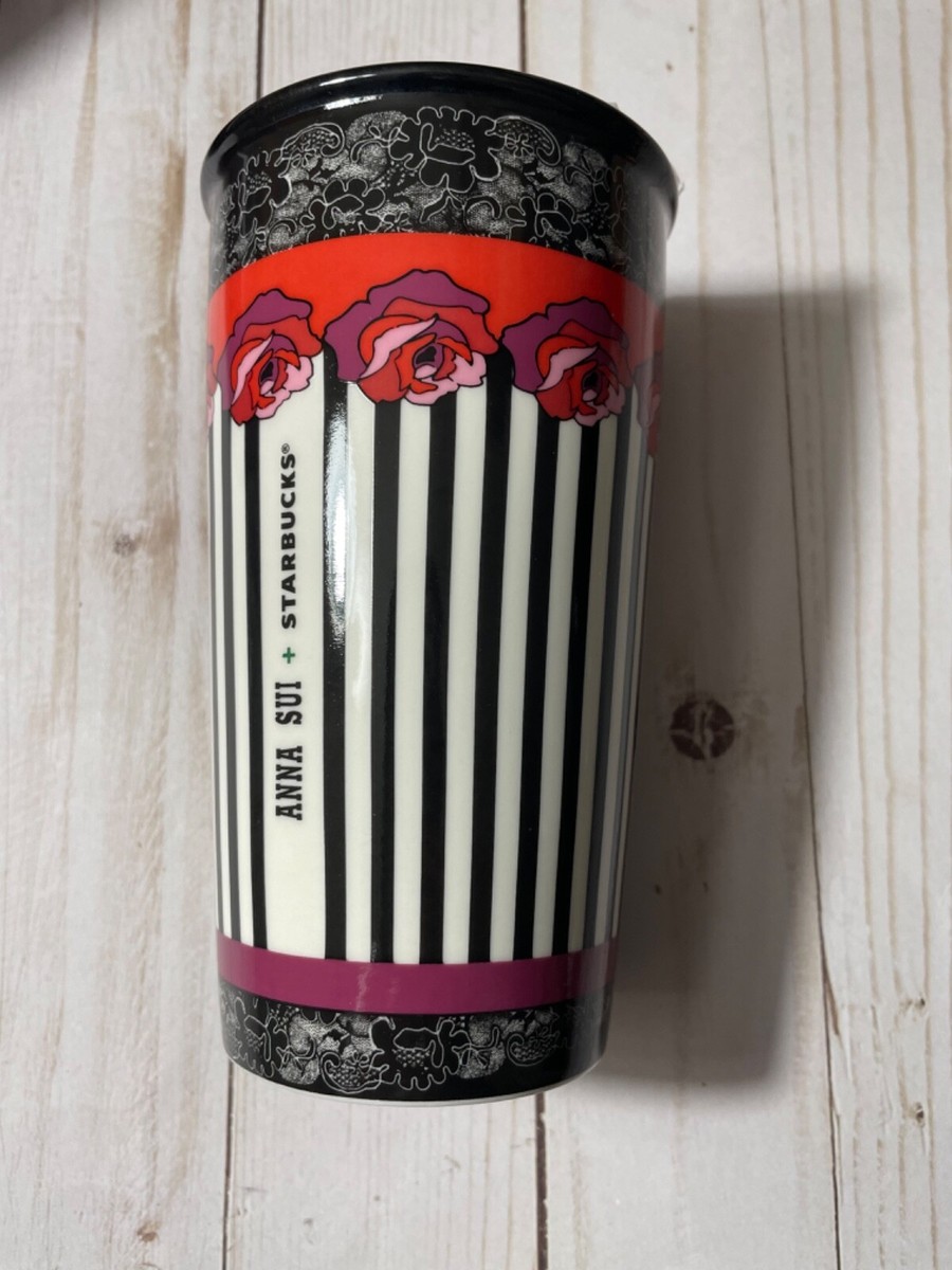 NEW STARBUCKS x Anna Sui Ceramic Rose Strip Double Wall Mug Damaged Package  Box