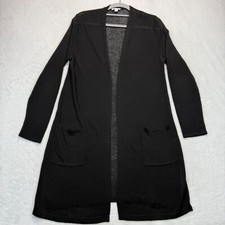 J.Jill Duster Cardigan Open Front Pockets Linen Blend Black Knit Size S